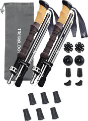 2 Pc Trekking Hiking Poles / 6 Pc Replacement Rubber Tips-Collapsible Trekking P