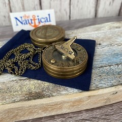 Antique Finish Brass Pocket Sundial Compass w/ Screw On Lid – Nautical Style