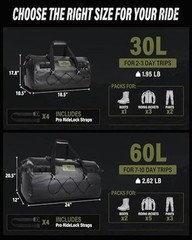 Waterproof Motorcycle Dry Bag, Tail Saddle Luggage with 4 Quick 60 liters
