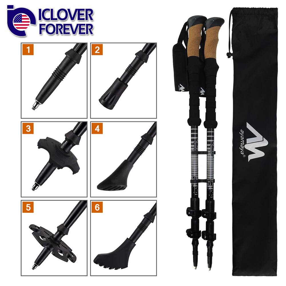 2Pack Trekking Walking Hiking Sticks Poles Adjustable Alpenstock Anti-shock Cane