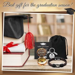 5 Pcs Compass Graduation Gift Class of 2026 Engraved Compass Keychain Leather…