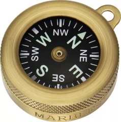 Marbles Pocket Compass Revolving Black Face With Luminous Dial Brass w/ Lanyard