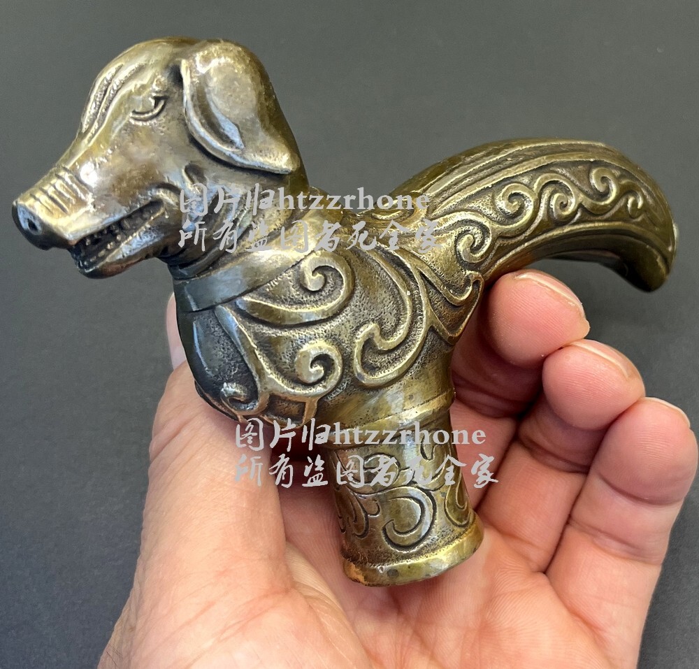 Solid Brass Pig Head Statue Walking Stick Cane Handle Top Topper Collection