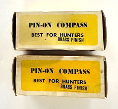 Two Vtg Pin-On Compass Compasses for Hunters & Hikers~~NIB Japan Brass Finish