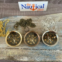 Brass Pocket Compass w/ Optional 27″ Chain & Bag – Gold, Silver, Antique Finish
