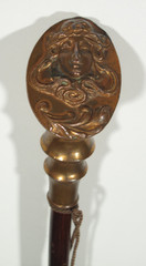 VTG Bronze Color~Art Nouveau~Women~Wood Walking Stick With Wrist Loop 36 in Long