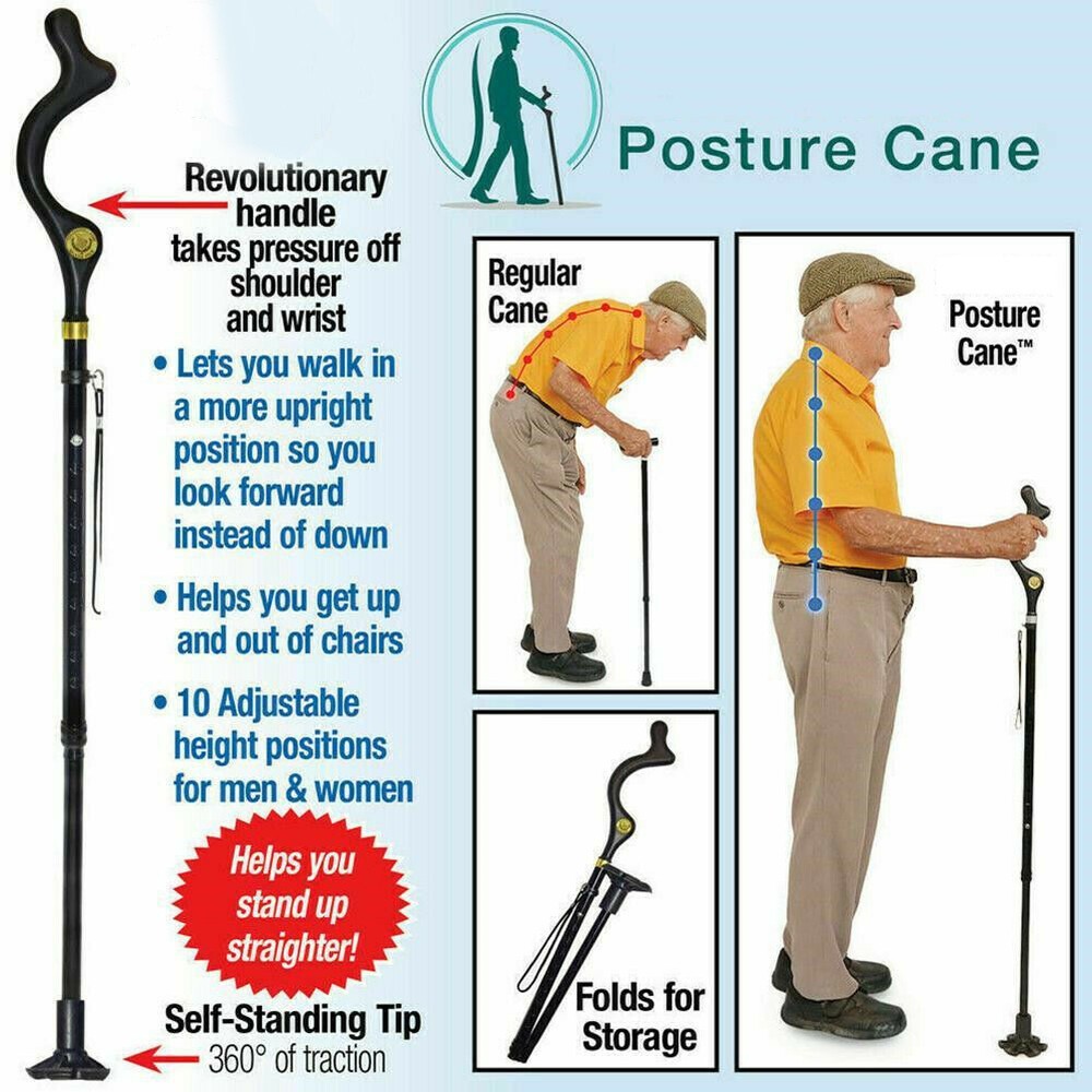USA Retractable Straight-Posture Cane – Walking Stick for Camping, Trekking