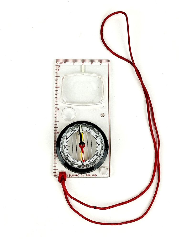 Vintage Suunto Finland Unmounted Map Reading Compass w/ Magnifiers & Red Lanyard