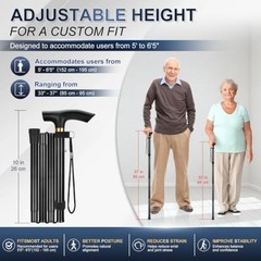 Folding Cane, 5-Level Adjustable Height Walking Stick Lightweight Black