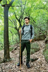 3-Pc Detachable Hardwood Walking Stick Pine Handle with Compass (Nature Color, 5
