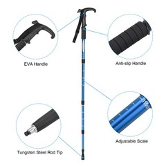 Trekking Poles, Collapsible Telescopic Hiking Pole 21-43 Inch T Handle Blue