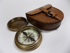 Authentic Vintage Style Brass Pocket Compass With Leather Case Rustic Vintage Ho