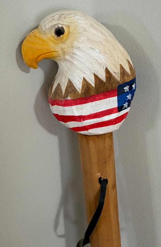 57″ Hand Carved & Painted Bald Eagle Wooden Hiking Staff Stick – Each one unique