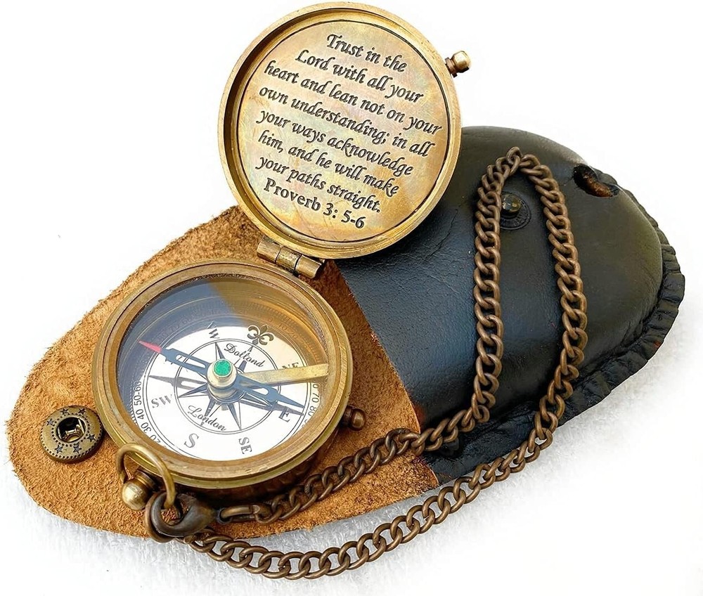 Engraved Compass With Leather For Men, Trust in The Lord Halloween Christmas