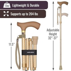 Switch Sticks Folding Walking Cane 32-37-In Aluminum Wood Handle 264LB Unisex