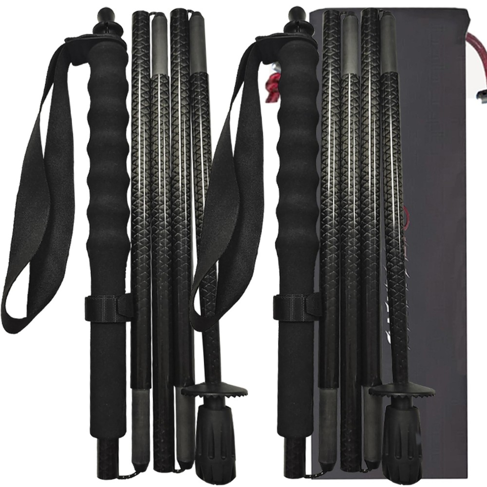 Carbon Fiber Trekking Poles 5 Section Foldable Pair