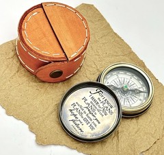 Jeremiah 29:11 Engraved Brass Pocket Compass w/ Leather Case Vintage Gift