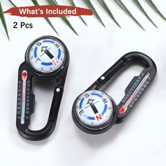Keychain Compass [2PCS] – Ball Compass and Thermometer Buckle – [White, Black]