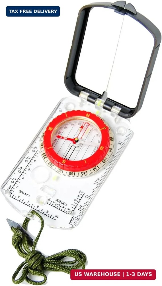 Orienteering Map Compass with Sighting Mirror, Adjustable Declination Clinometer