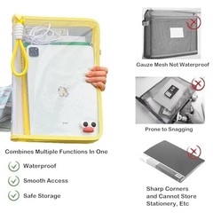 A4 Waterproof Colored File Bag Clear Homework Folder Book Sleeve Mesh 1 Yellow