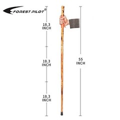 Detachable Fir Wood Walking Stick with Wolf Carving & Compass – 55 Inches, Natur