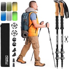 Ultralight Cork Grip Trekking Poles with Flip Locks – Hiking Accessories Set