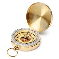 Brass Pocket Compass with Luminous Dial, Golden Vintage Pocket Watch Style 1