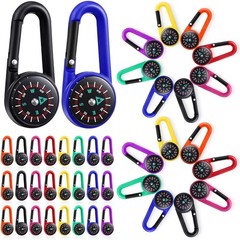 32 Pcs Compass Keychains for Kids – Adventure Camping Clips, Metal Buckle, Party
