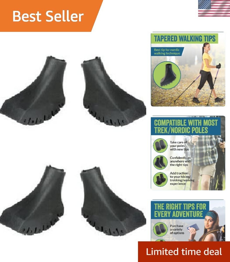 4 Pack of Durable Rubber Replacement Tips for Hiking and Nordic Walking Poles