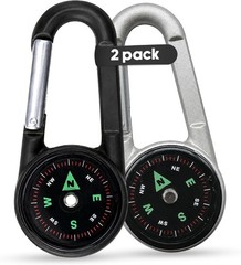 2-Pack Portable Carabiner Clip Compass Keychains for Hiking & Outdoor Adventures