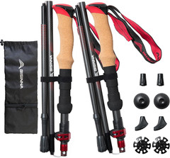 BISINNA Carbon Fiber Trekking Poles Collapsible Hiking Poles Lightweight Walking