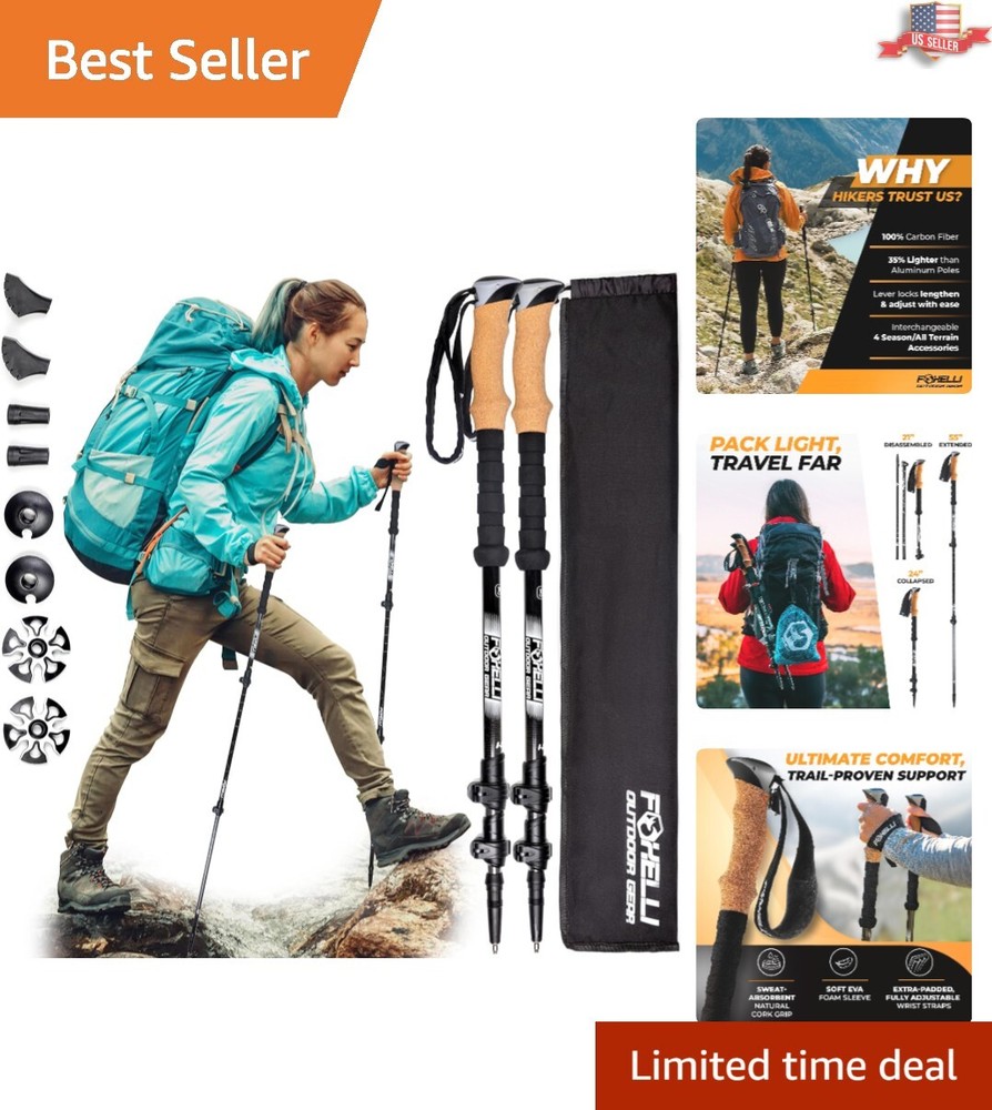 Ultra-Light Carbon Fiber Trekking Poles with Cork Grips – All-Season Accessor…