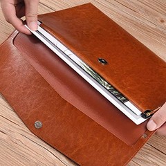 PU Leather File Folder Document Holder Envelope Folder Case with Snap A4 Brown