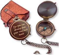 So You can Antique Brass Compass with Stamp Leather Case 2 Inches Engraved Quote