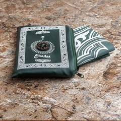Portable Travel Prayer Mat Compass Weights Pouch Pocket Size Green Foldable
