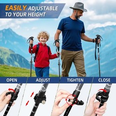 2 PCS Lightweight Collapsible Trekking Poles Adjustable Aluminum Skiing