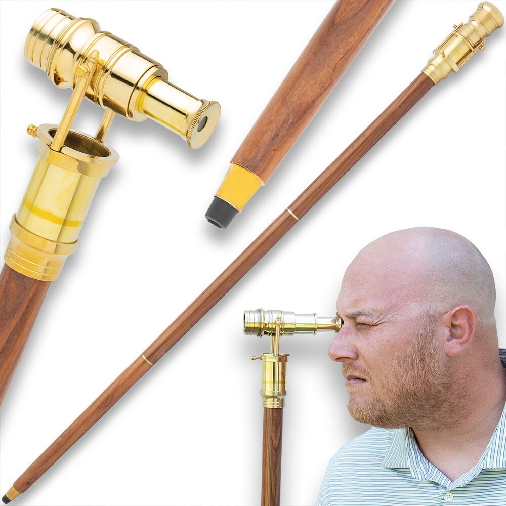 Brass Telescope and Walking Stick | 3-Piece Break-Down Design | 37″ Overall