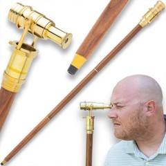 Brass Telescope and Walking Stick | 3-Piece Break-Down Design | 37″ Overall