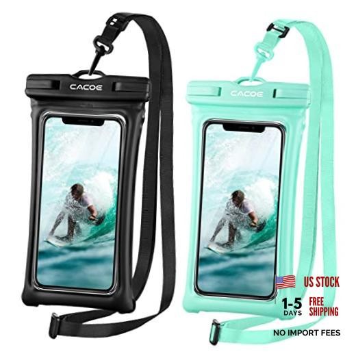 Floatable Waterproof Phone Pouch 2 Pack Up to Up to 7.0″-Floatable Black+Green