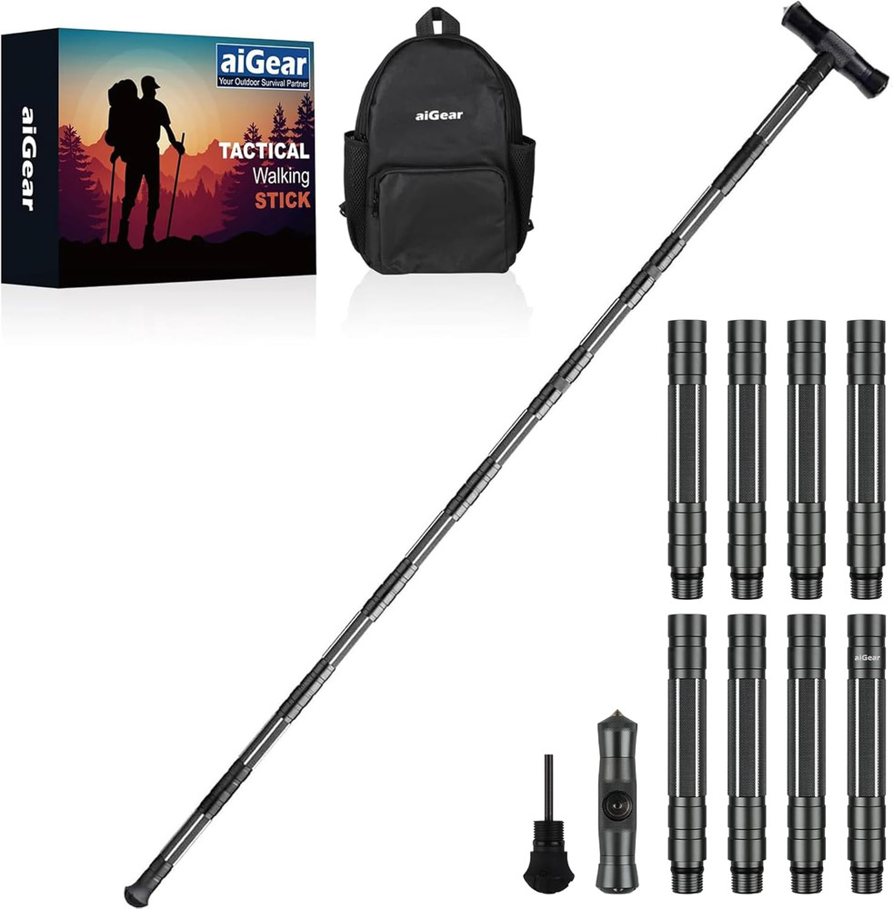 Hiking Walking Stick with 3 Survival Tool Tactical Walking Staff Adjustable Outd