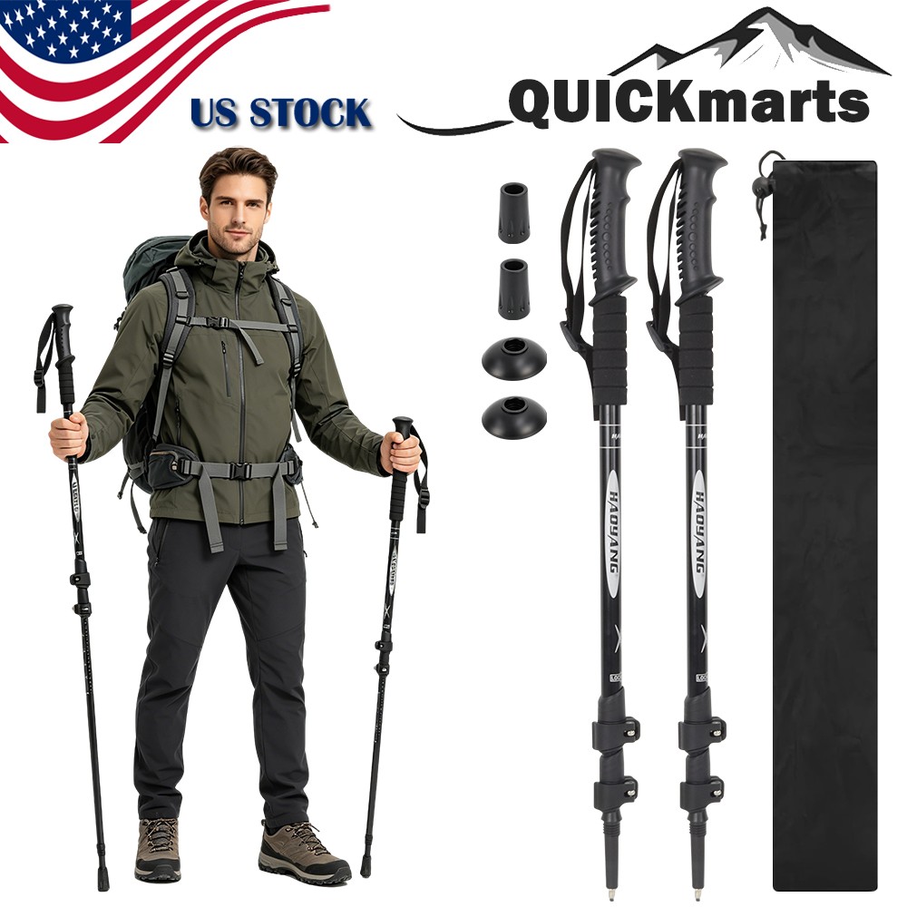 Pair of 2 Trekking Poles Walking Hiking Sticks Anti-shock Adjustable Alpenstock