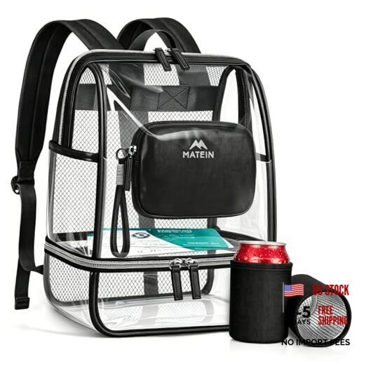 CLASSIC TPU Clear Backpack Stadium Approved, Dual-Layer Clear Stadium Black