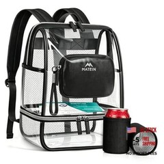 CLASSIC TPU Clear Backpack Stadium Approved, Dual-Layer Clear Stadium Black