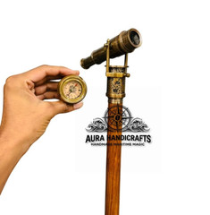 AURA Victorian Walking Stick Brass & Rosewood Cane Telescope Grandmother Gift
