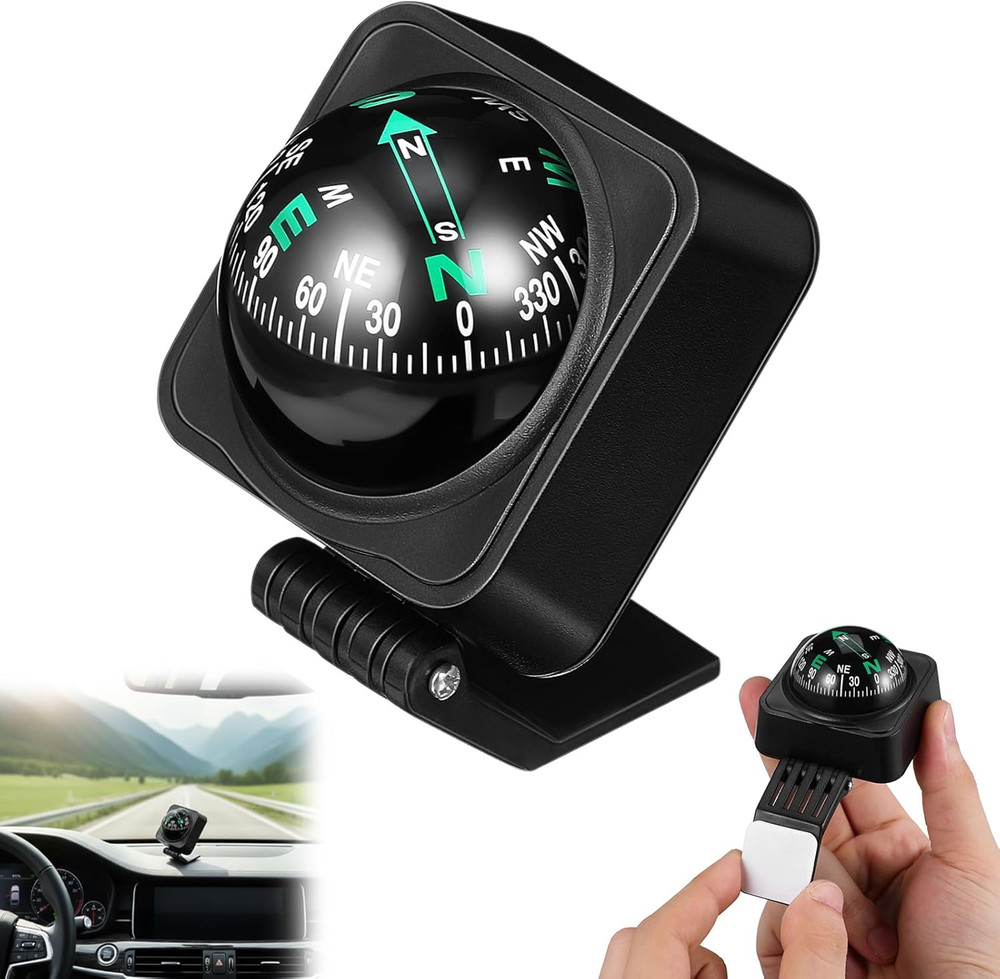 Car Compass Ball for Dashboard, Adjustable Auto Compass Dash Mount, Universal Ac