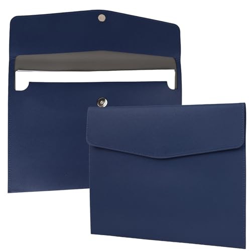 A4 Document Holder, PU Leather File Folder, File Organizer Filing Blue