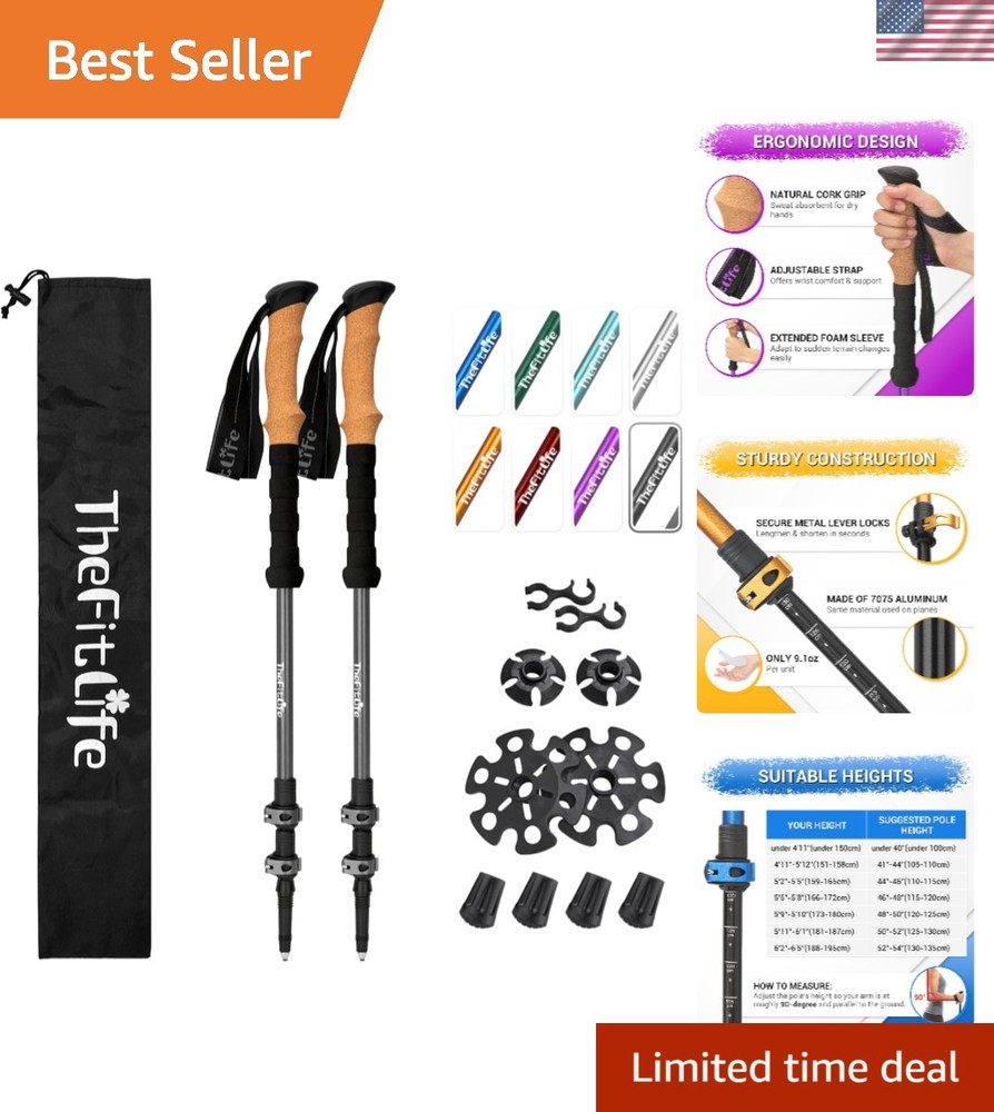 Women & Men’s Lightweight Trekking Poles – Adjustable Cork Grip Hiking Sticks