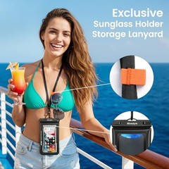 IP68 Floating Waterproof Phone Pouch 2 Pack, Touchscreen Friendly Black+Black