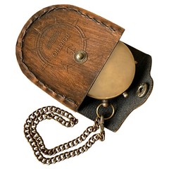 Antique Brass Flat compass with Leather Case engraved box Hiking camping Gift