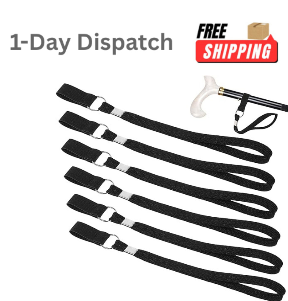 JIEYAO 6Pcs Walking Cane Wrist Strap Replacement Black Elastic Trekking Pole